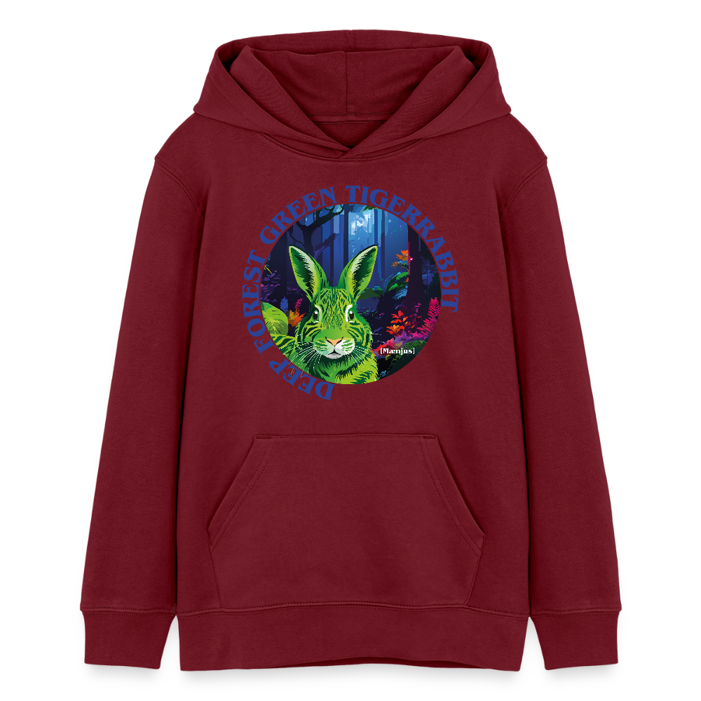 MNJS TEENS Bio-Hoodie mit DEEP FOREST GREEN TIGERRABBIT PRINT - Burgunderrot