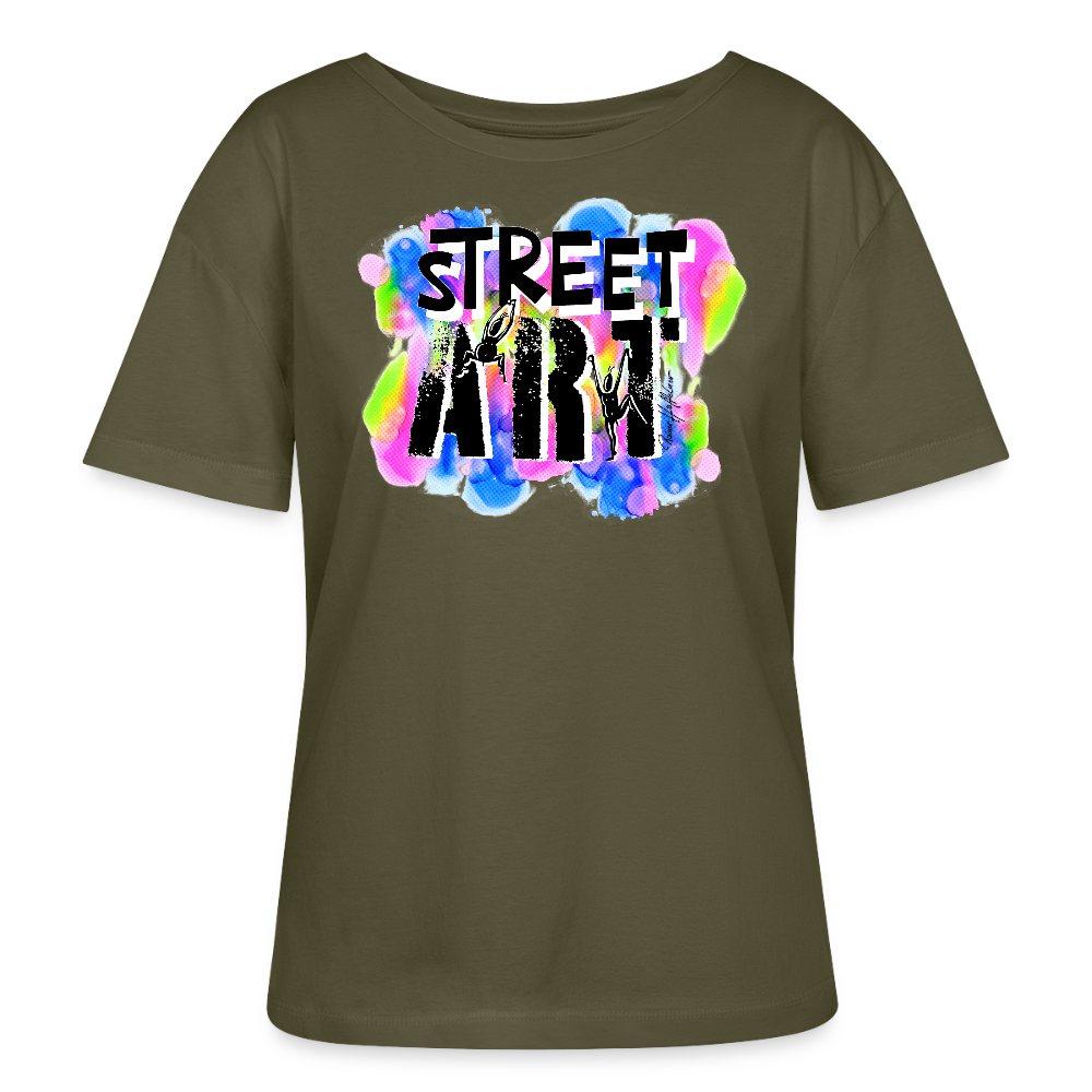Relaxed Rundhals Frauen Bio-T-Shirt mit STREET ART PRINT - Khaki