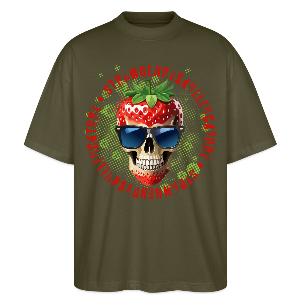 Oversized Unisex T-Shirt mit STRAWBERRY SKULL PRINT - Khaki