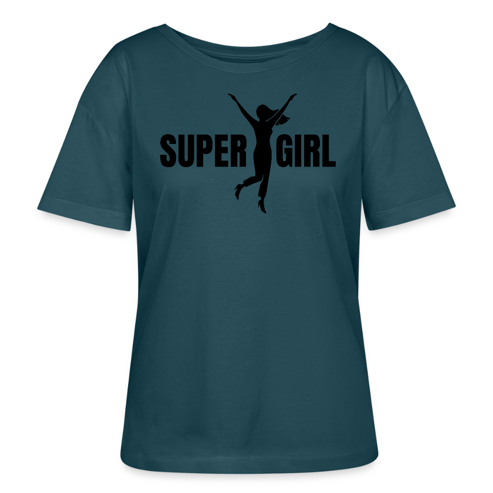 Frauen T-Shirt mit SUPERGIRL PRINT - Dunkles Petrol