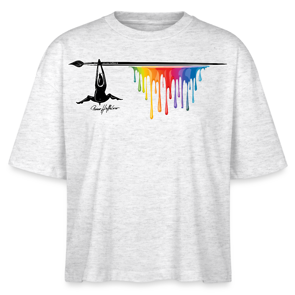 Frauen Boxy Bio-T-Shirt mit MÄNNLE PRINT - Weiß meliert