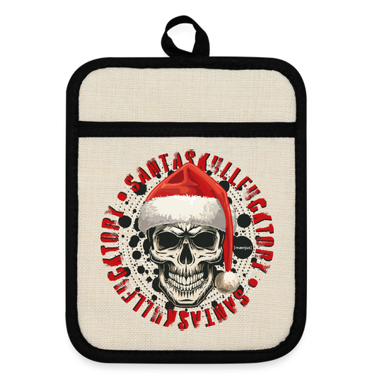 Topflappen mit Gummirückseite mit SANTASKULL FUCKTORY PRINT - Leinen/Schwarz