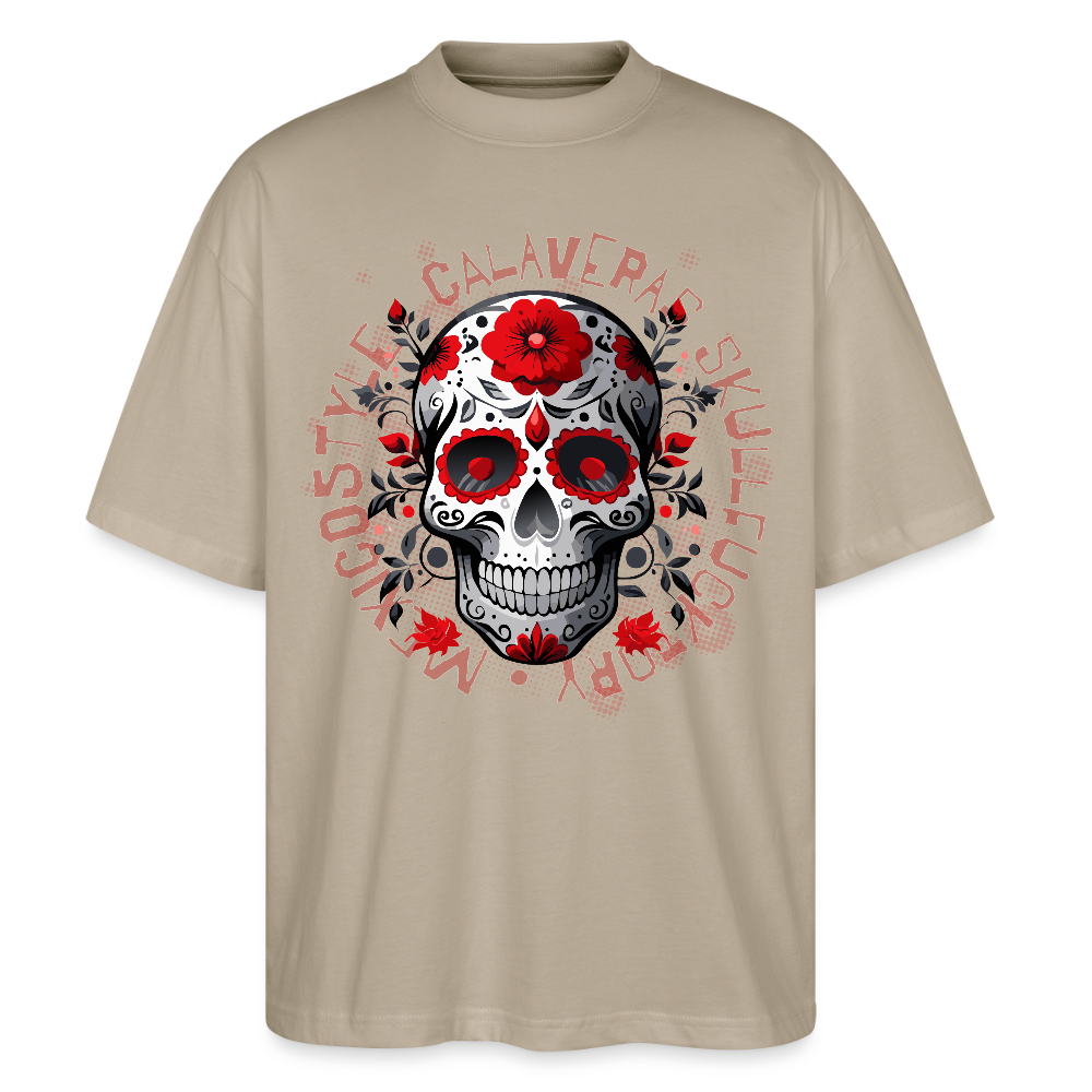 Oversized Unisex T-Shirt mit CALAVERAS SKULLPRINT - Steingrau