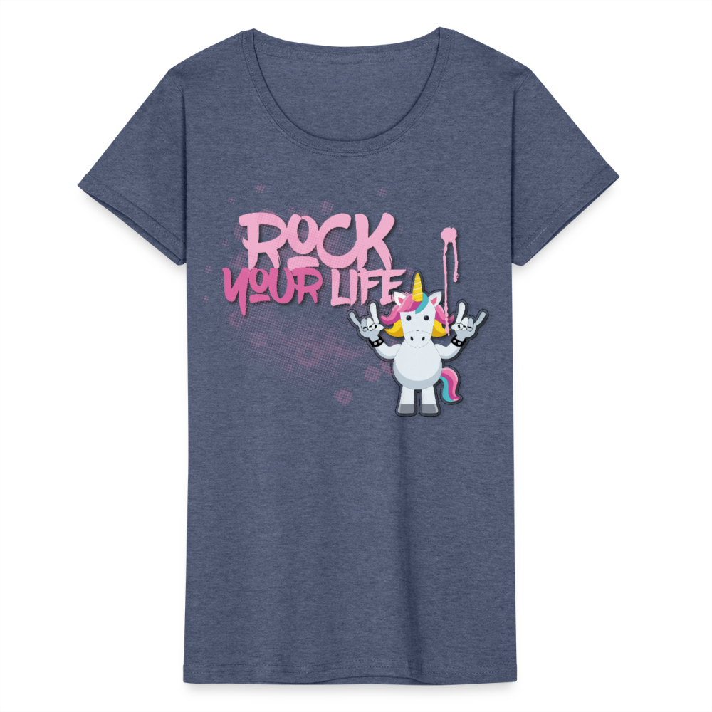 Frauen-T-Shirt mit ROCK YOUR LIFE PRINT - Navy meliert