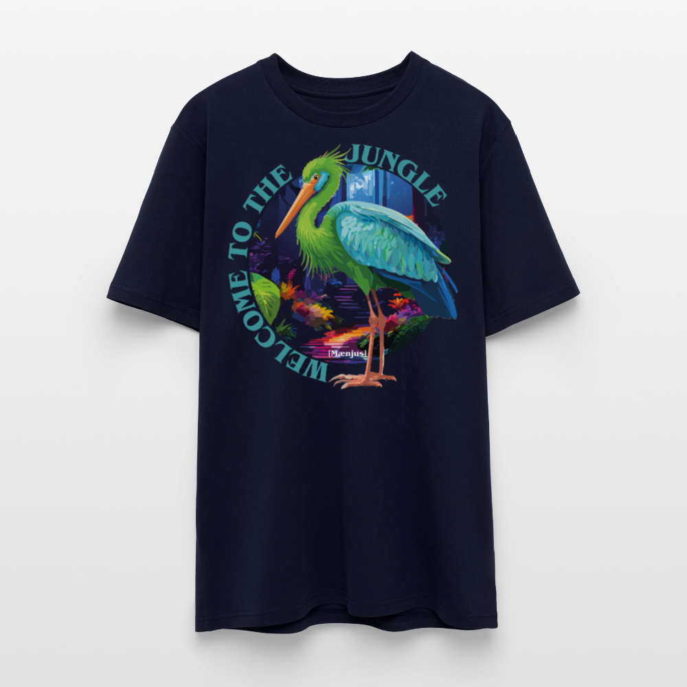 Unisex Bio-T-Shirt mit WELCOME TO THE JUNGLE PRINT Vorderseite - Navy