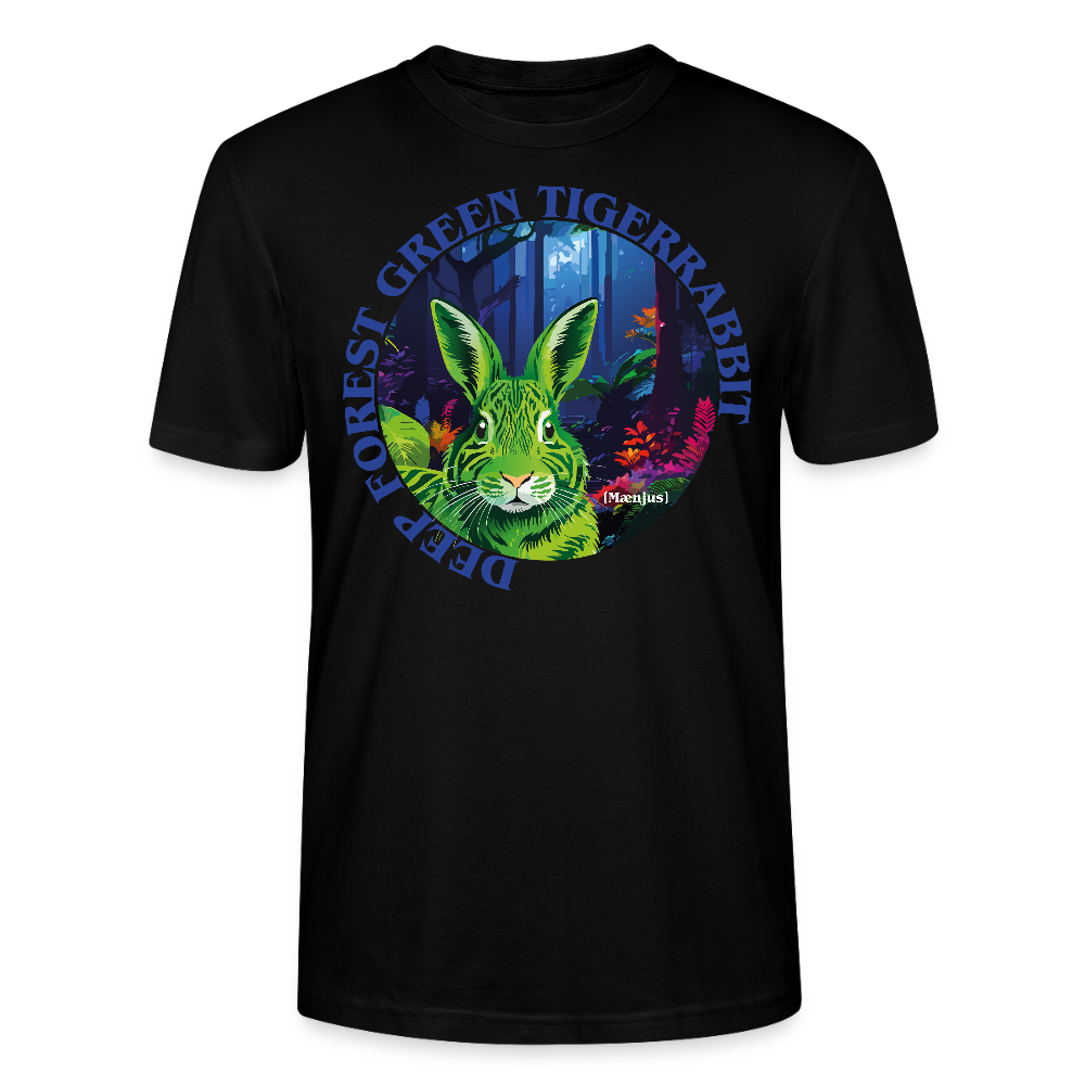 Unisex T-Shirt mit DEEP FOREST GREEN TIGERRABBIT PRINT Vorderseite - Schwarz