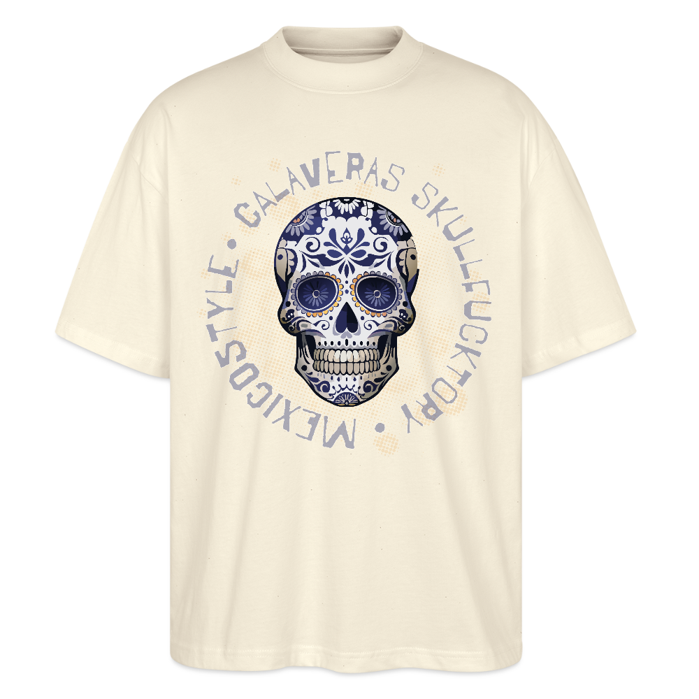 Oversized Unisex T-Shirt mit CALAVERAS SKULLPRINT - Weißgrau