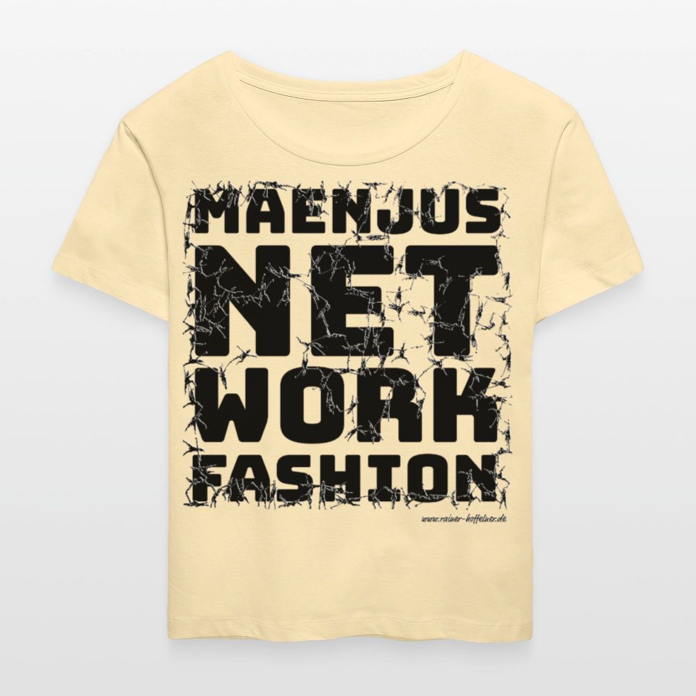 Relaxed Rundhals Frauen Bio-T-Shirt mit MAENJUS NETWORK FASHION PRINT - Creme