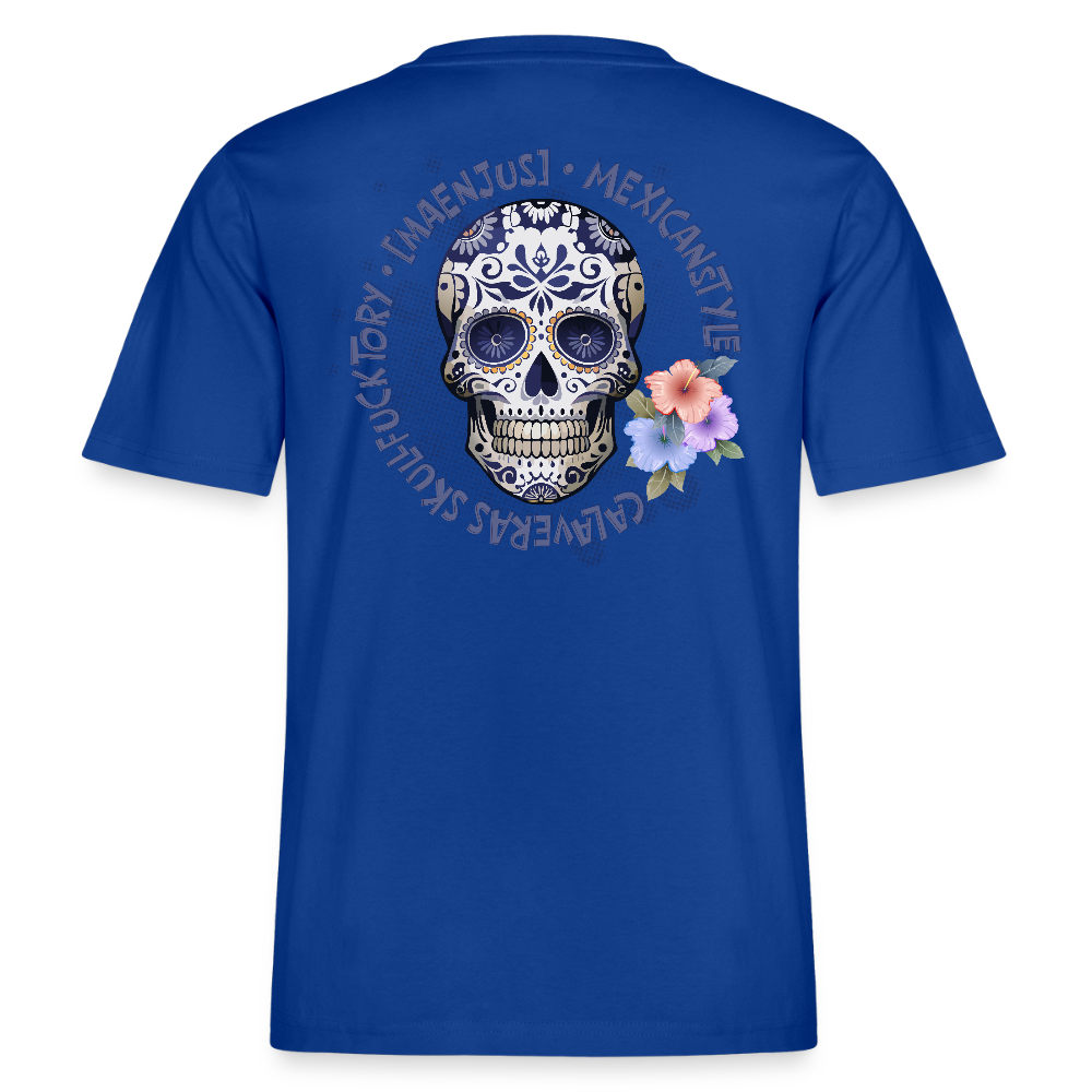 Relaxed Fit Unisex Bio-T-Shirt mit MAENJUS MEXICANSTYLE PRINT Vorder- und Rückseite - Dunkelblau