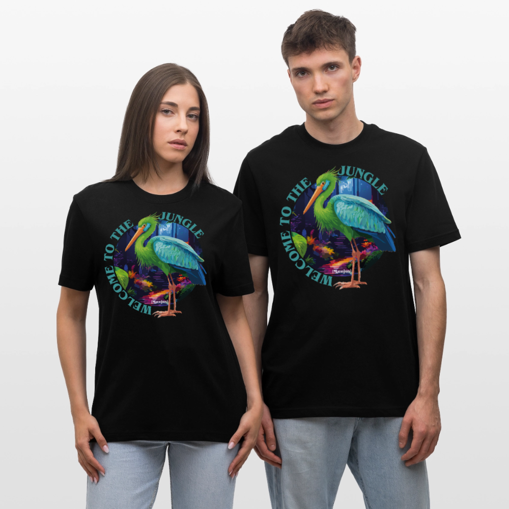 Relaxed Fit Unisex Bio-T-Shirt mit WELCOME TO THE JUNGLE PRINT Vorderseite - Schwarz