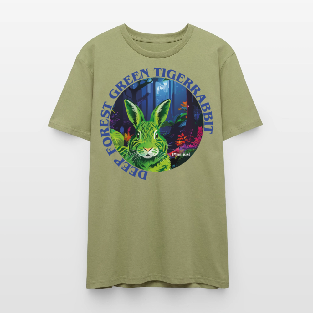 Unisex T-Shirt mit DEEP FOREST GREEN TIGERRABBIT PRINT Vorderseite - Nebelgrün