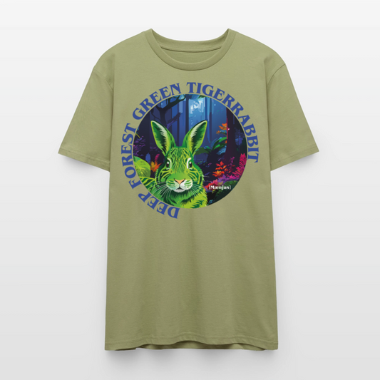 Unisex T-Shirt mit DEEP FOREST GREEN TIGERRABBIT PRINT Vorderseite - Nebelgrün
