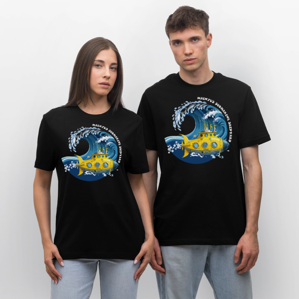 Unisex Bio-T-Shirt mit MAENJUS SUBMARINE SHIPYARD PRINT Vorderseite - Schwarz