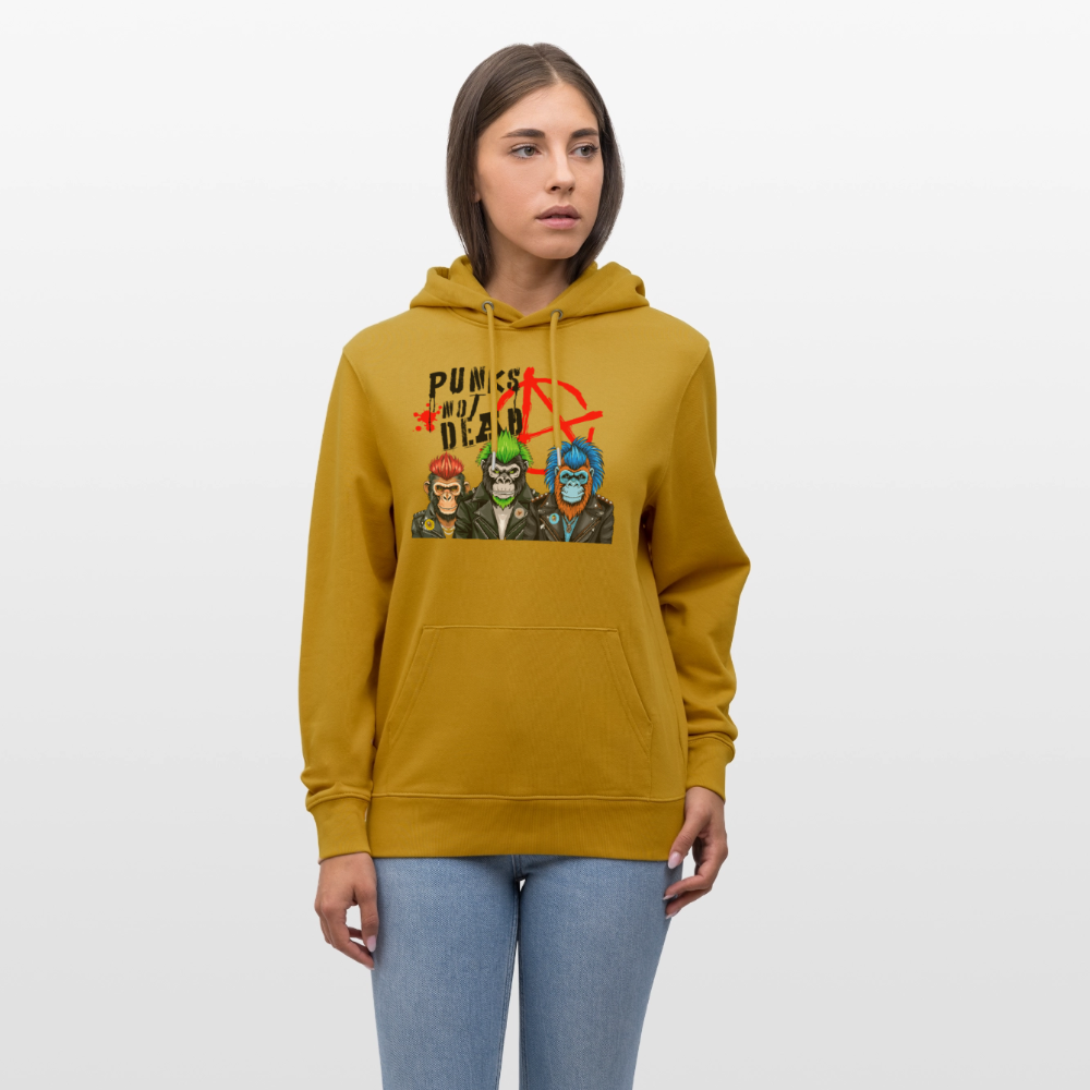 Unisex Hoodie mit PUNKS NOT DEAD PRINT - Ocker