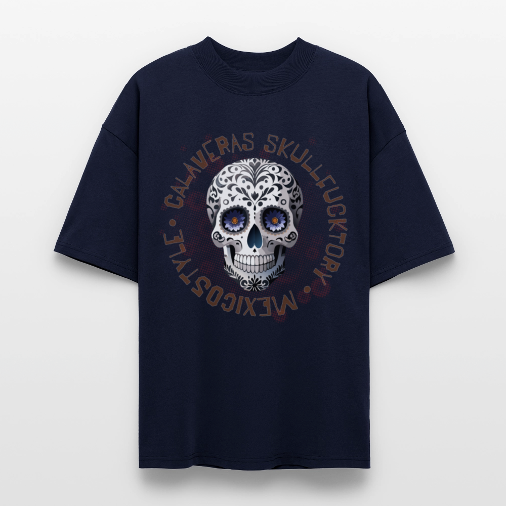 Oversized Unisex T-Shirt mit CALAVERAS SKULLPRINT - Navy