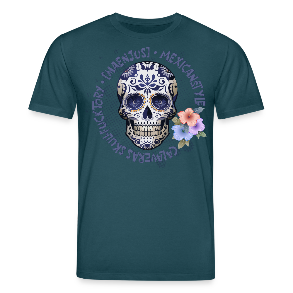 Unisex Bio-T-Shirt mit MAENJUS MEXICANSTYLE PRINT Vorderseite - Dunkles Petrol
