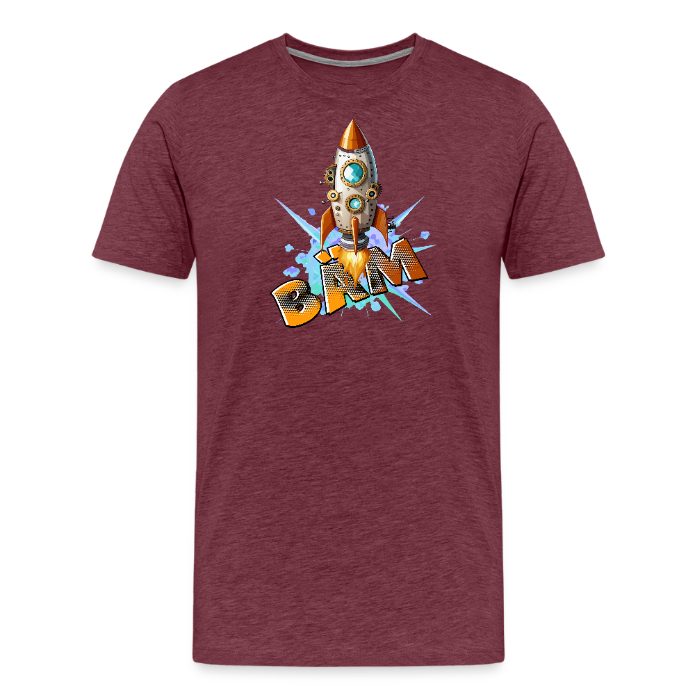 Männer Premium T-Shirt mit RAKETE PRINT - Bordeauxrot meliert