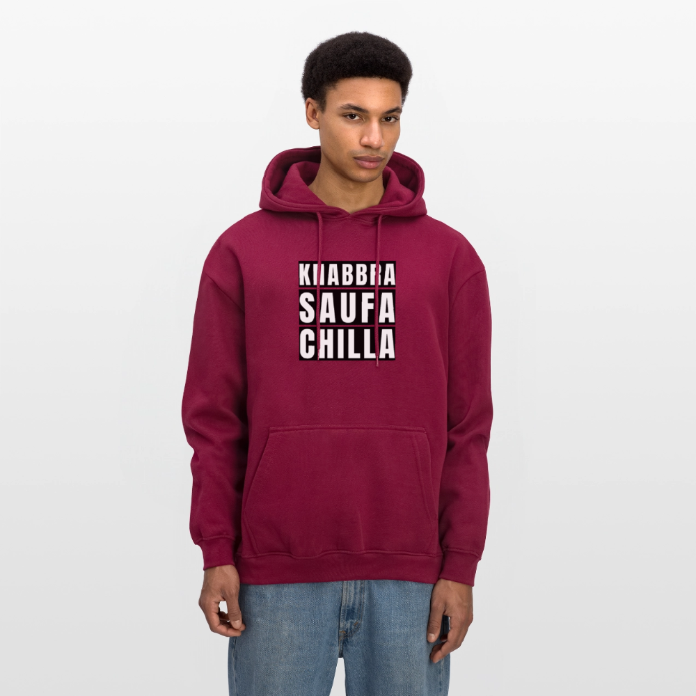 Oversized Unisex Hoodie mit KNABBRA SAUFA CHILLA PRINT - Burgunderrot
