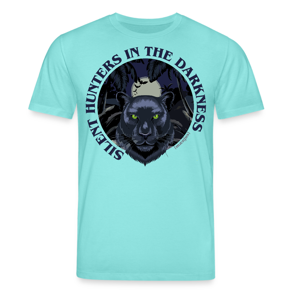 Unisex Bio-T-Shirt mit SILENT HUNTER IN THE DARKNESS PRINT Vorderseite - Poolblau