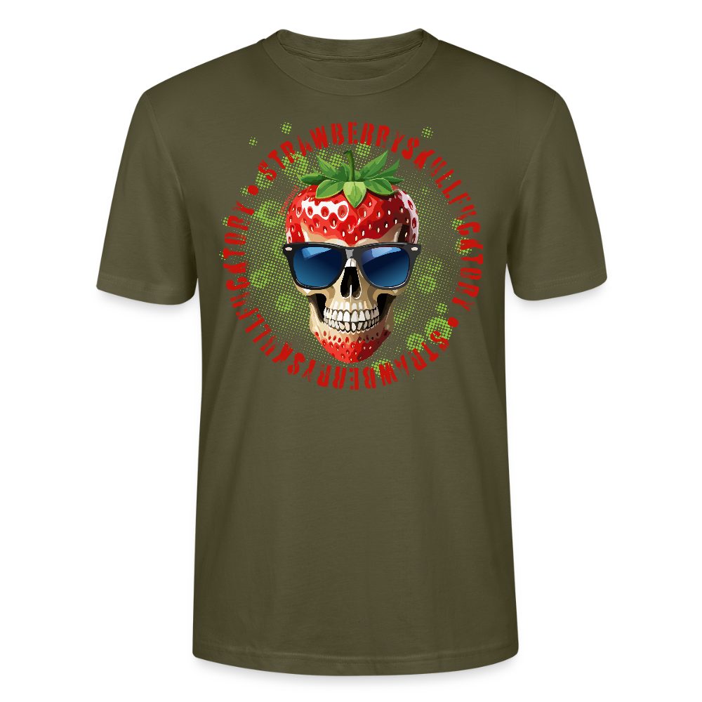 Unisex T-Shirt mit STRAWBERRY SKULL PRINT Vorderseite - Khaki