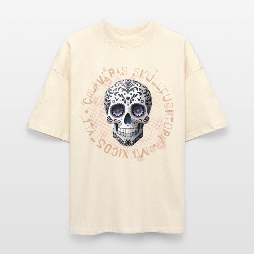 Oversized Unisex T-Shirt mit CALAVERAS SKULLPRINT - Weißgrau