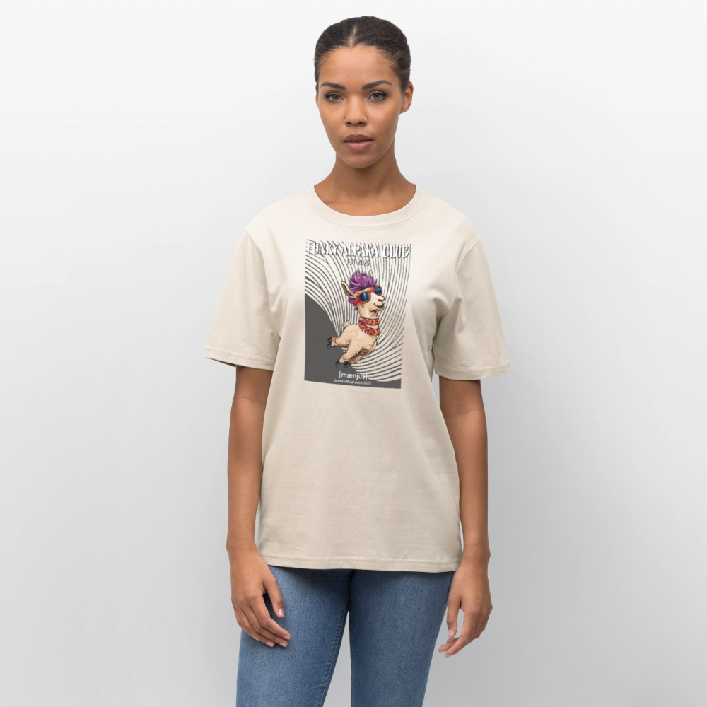 Unisex Bio-T-Shirt mit FUNKY ALPAKA CLUB PRINT Vorderseite - Naturweiß