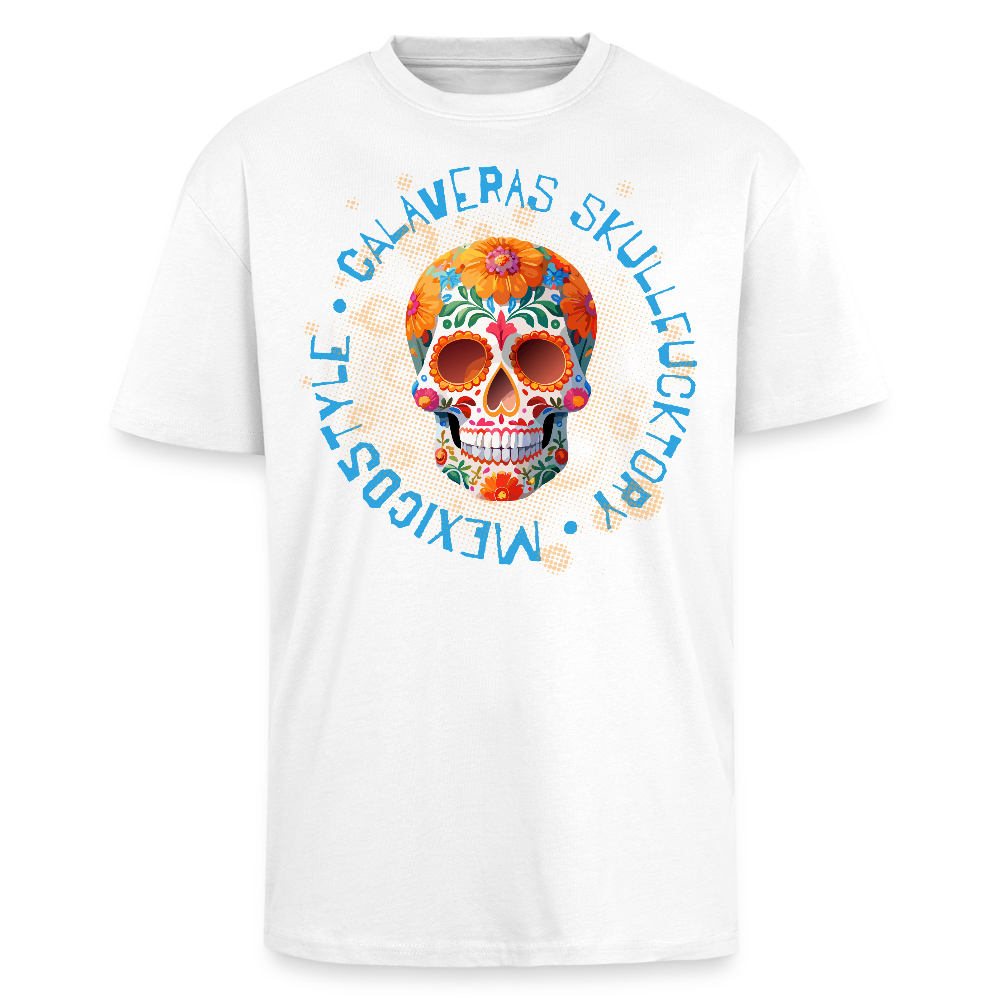 Heavy Oversize T-Shirt mit CALAVERAS SKULL PRINT - Weiß
