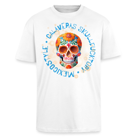 Heavy Oversize T-Shirt mit CALAVERAS SKULL PRINT - Weiß