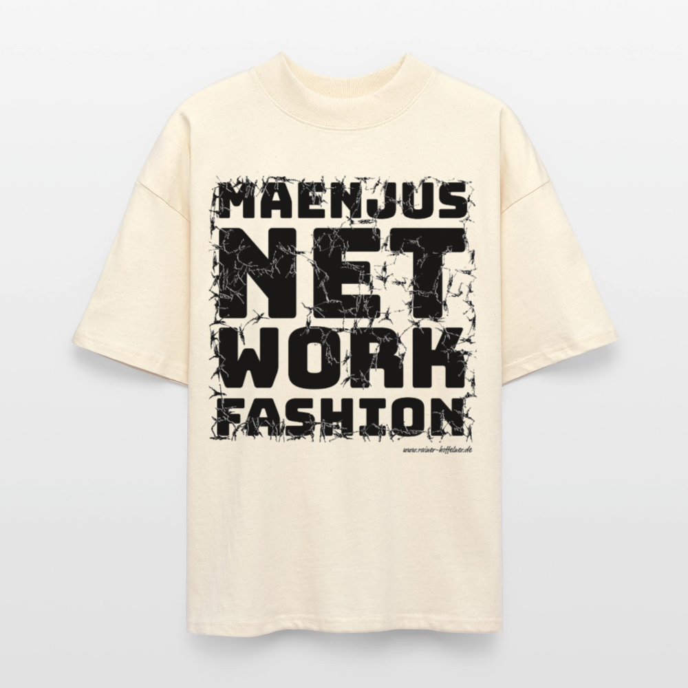 Oversized Unisex Bio T-Shirt mit MAENJUS NETWORK FASHION PRINT - Weißgrau