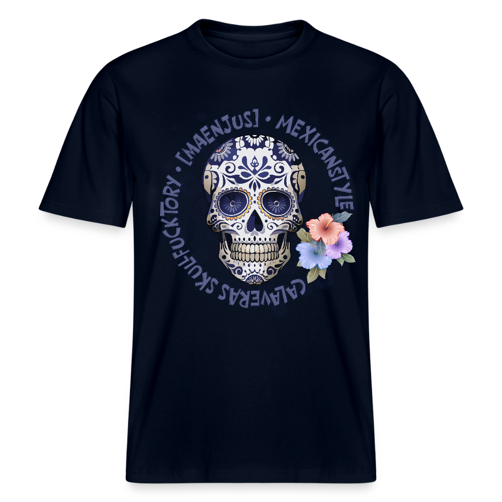 Relaxed Fit Unisex Bio-T-Shirt mit MAENJUS MEXICANSTYLE PRINT Vorderseite - Navy