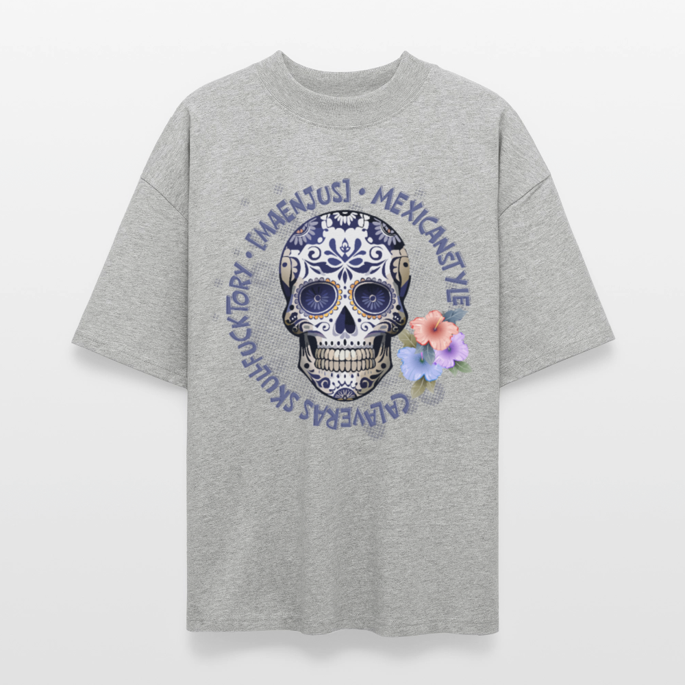 Oversized Unisex Bio T-Shirt mit MAENJUS MEXICANSTYLE PRINT Vorderseite - Grau meliert