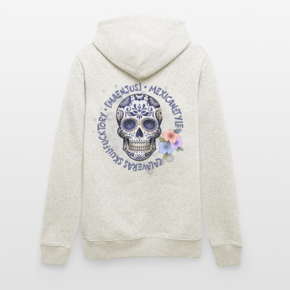 Unisex Hoodie mit MAENJUS MEXICANSTYLE PRINT Vorder- und Rückseite - Beige meliert