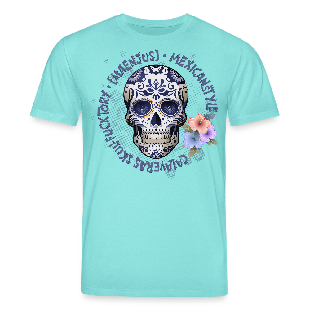 Unisex Bio-T-Shirt mit MAENJUS MEXICANSTYLE PRINT Vorderseite - Poolblau