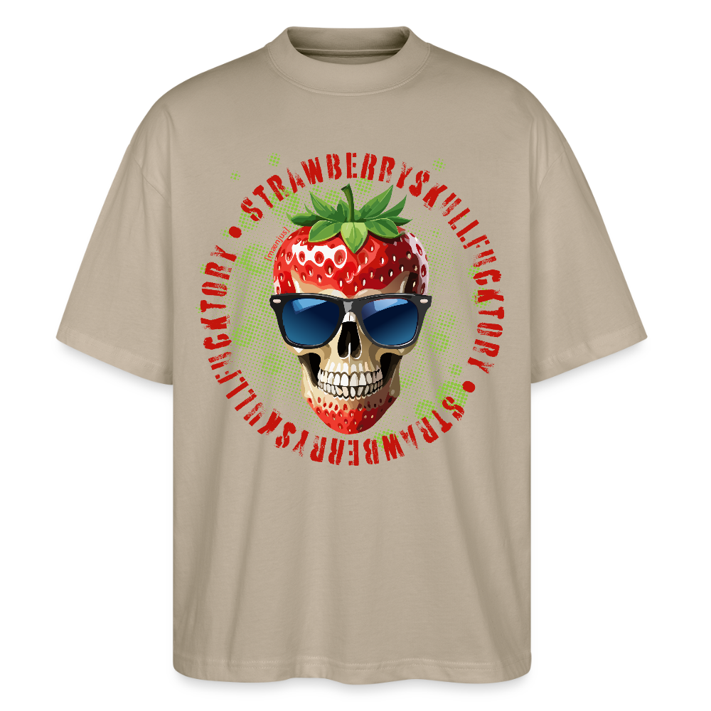 Oversized Unisex T-Shirt mit STRAWBERRY SKULL PRINT - Steingrau