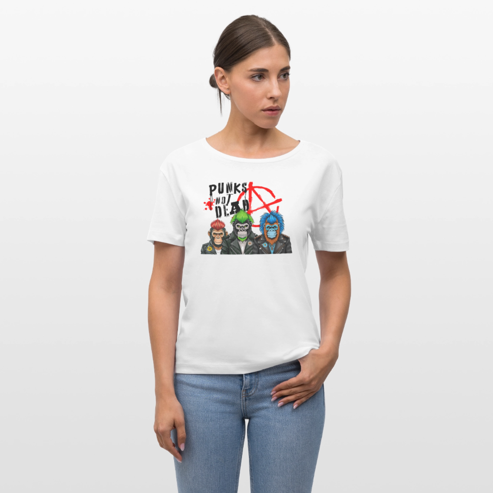Frauen T-Shirt mit PUNKS NOT DEAD PRINT - Weiß
