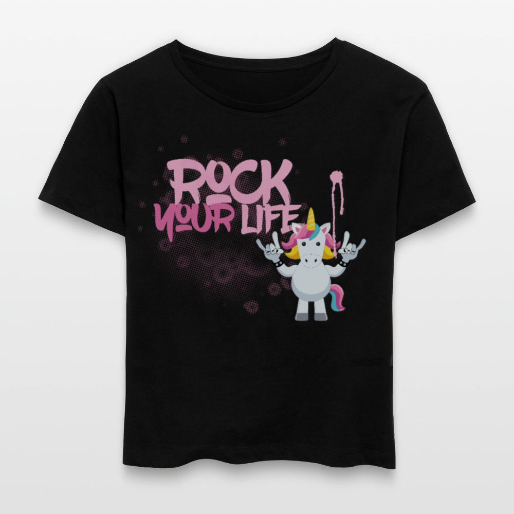 Frauen T-Shirt mit ROCK YOUR LIFE PRINT - Schwarz