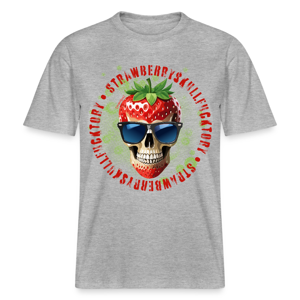 Relaxed Fit Unisex Bio-T-Shirt mit STRAWBERRY SKULL PRINT Vorderseite - Grau meliert