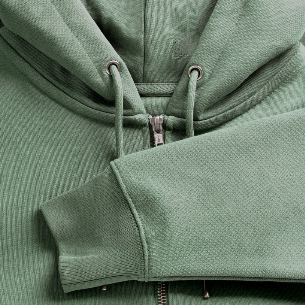 Unisex Bio-Kapuzenjacke mit ROSEN DIE LIEBE UND DER TOD HABEN DORNEN PRINT - Helles Graugrün