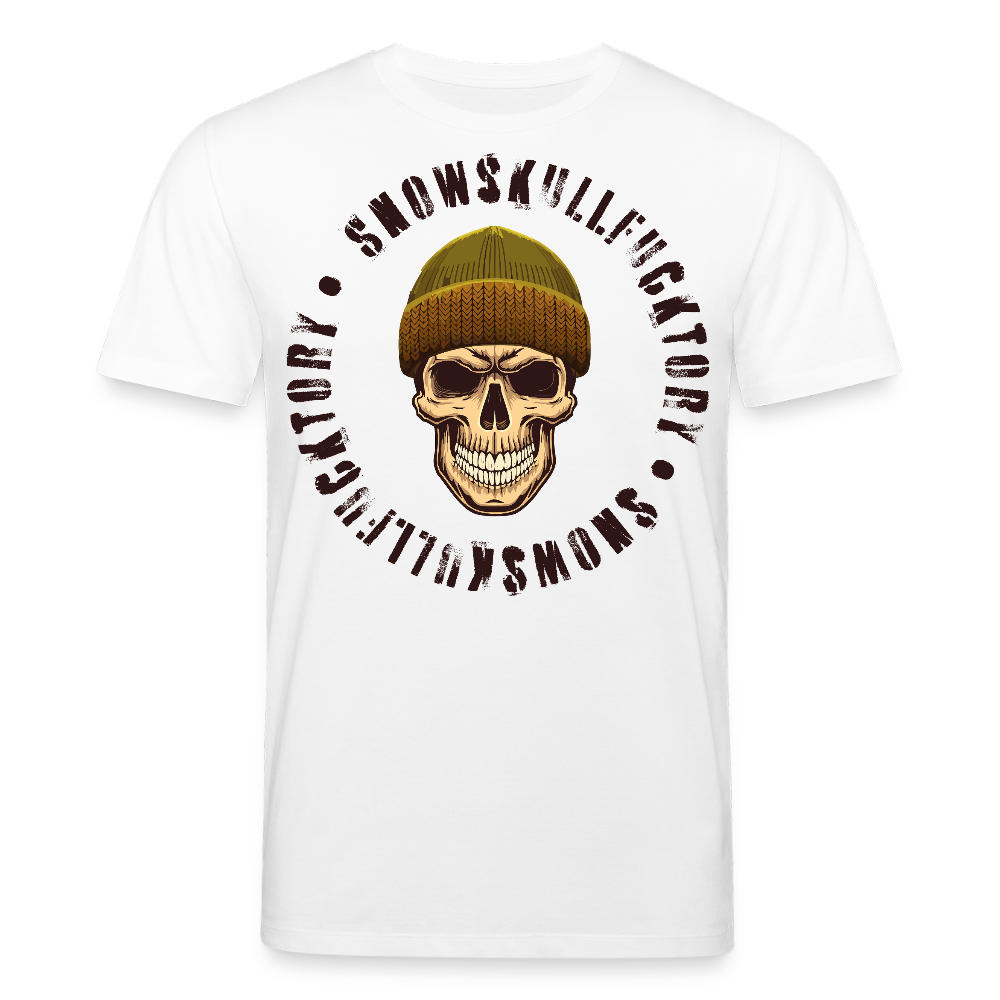 Unisex Bio-T-Shirt mit SNOWSKULL FUCKTORY PRINT Vorderseite - Weiß