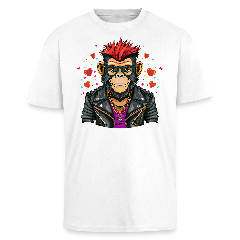 Heavy Oversize T-Shirt mit MONKEY IN LOVE PRINT - Weiß