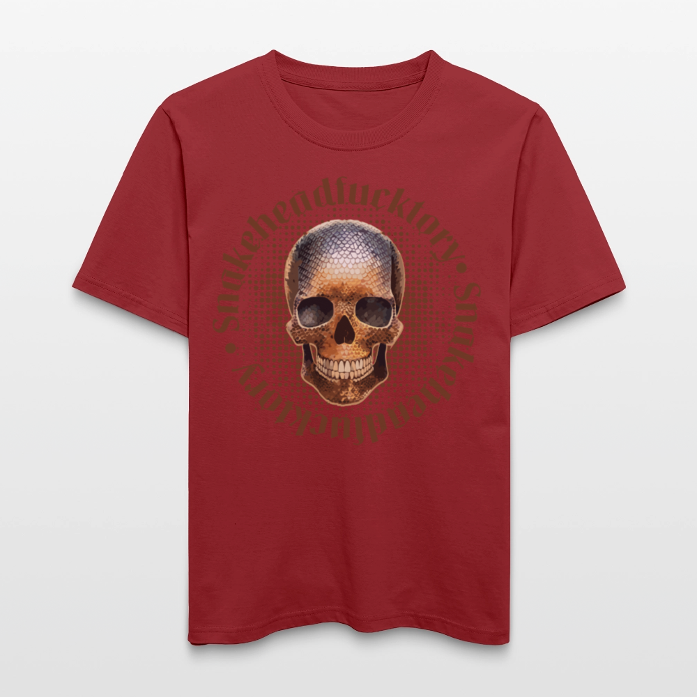 Relaxed Fit Unisex Bio-T-Shirt mit  SNAKEHEAD SKULL PRINT Vorderseite - Erdrot