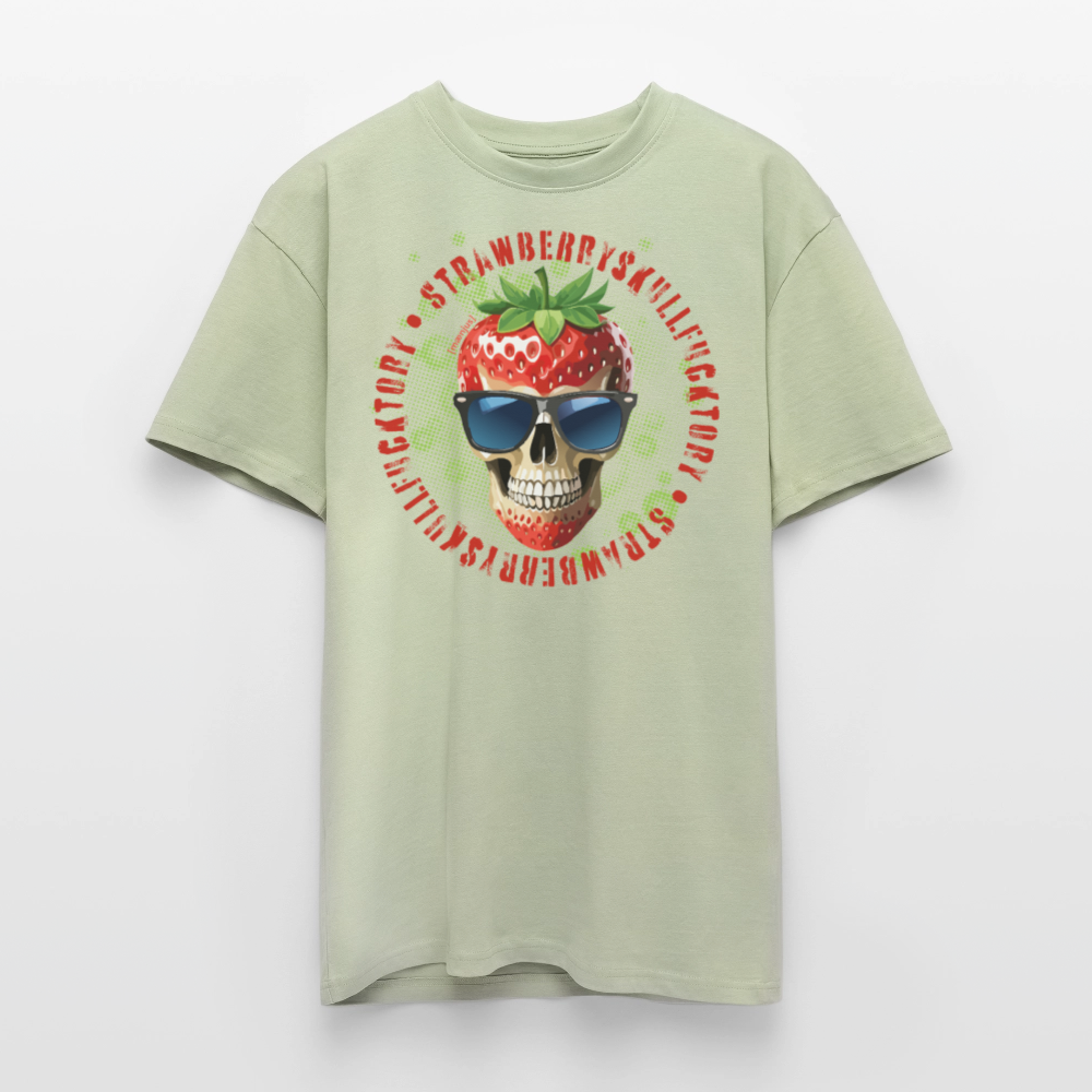 Heavy Oversize T-Shirt mit STRAWBERRY SKULL PRINT - Leichtes Salbeigrün