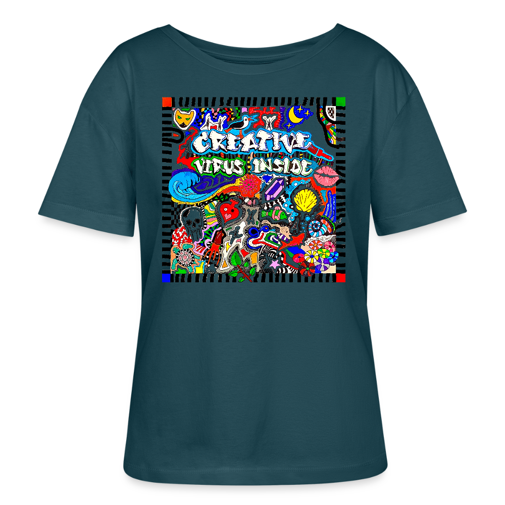 Relaxed Rundhals Frauen Bio-T-Shirt mit CREATIVE VIRUS INSIDE PRINT - Dunkles Petrol