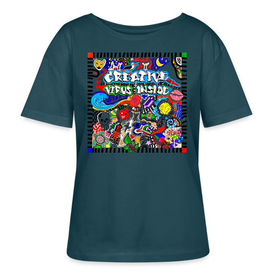 Relaxed Rundhals Frauen Bio-T-Shirt mit CREATIVE VIRUS INSIDE PRINT - Dunkles Petrol