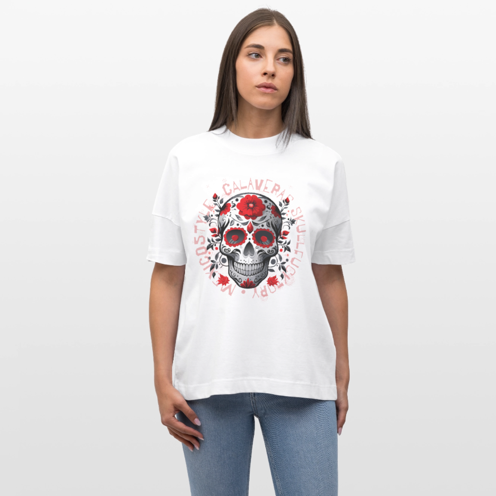Oversized Unisex T-Shirt mit CALAVERAS SKULLPRINT - Weiß