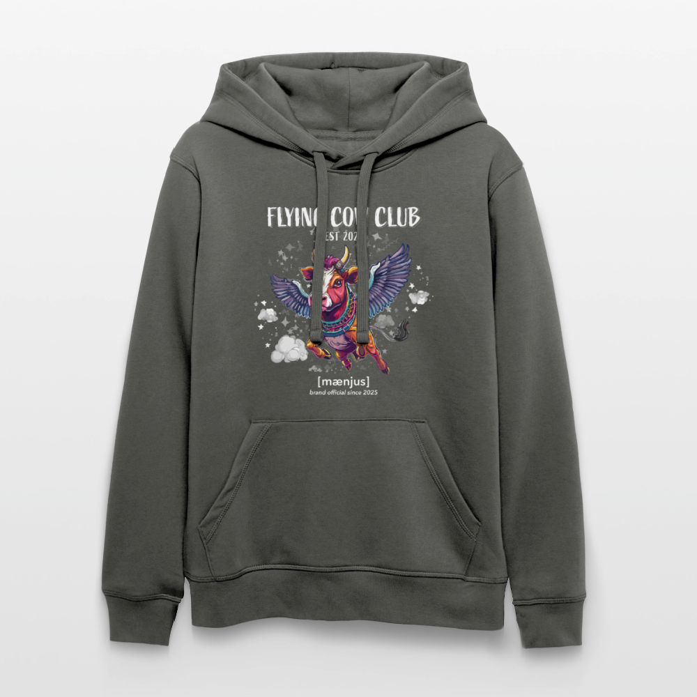 Unisex Bio-Hoodie mit FLYING COW CLUB PRINT Vorderseite - Anthrazit