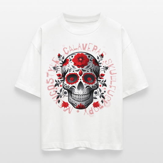 Frauen Boxy Bio-T-Shirt mit CALAVERAS SKULL PRINT - Weiß