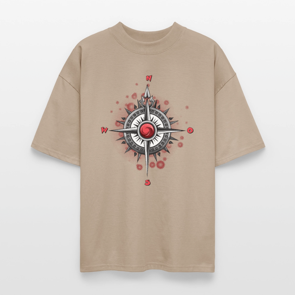 Oversized Unisex T-Shirt mit WINDROSE PRINT - Steingrau