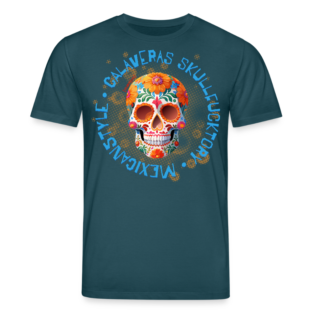 Unisex Bio-T-Shirt mit CALAVERAS MEXICANSTYLE PRINT Vorderseite - Dunkles Petrol
