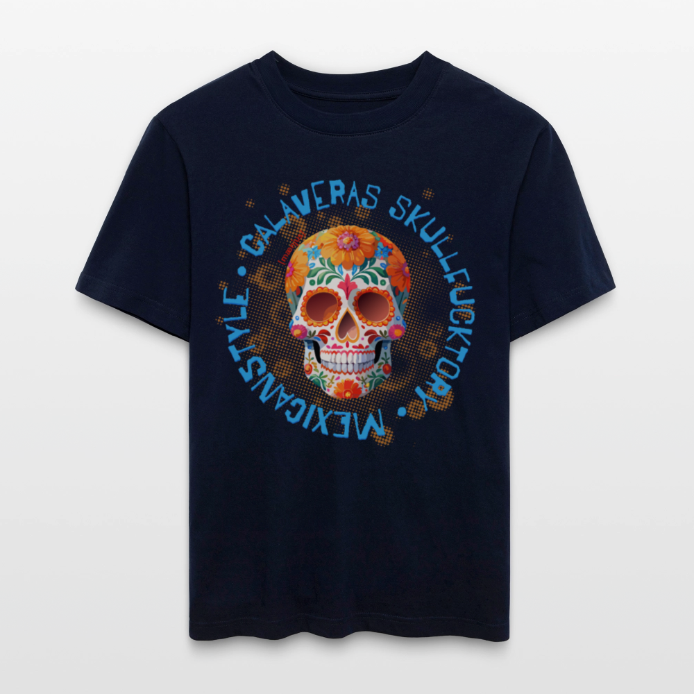 Relaxed Fit Unisex Bio-T-Shirt mit CALAVERAS MEXICANSTYLE PRINT Vorderseite - Navy
